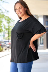 Black Splatter Allover Plus Size Pocketed T-shirt