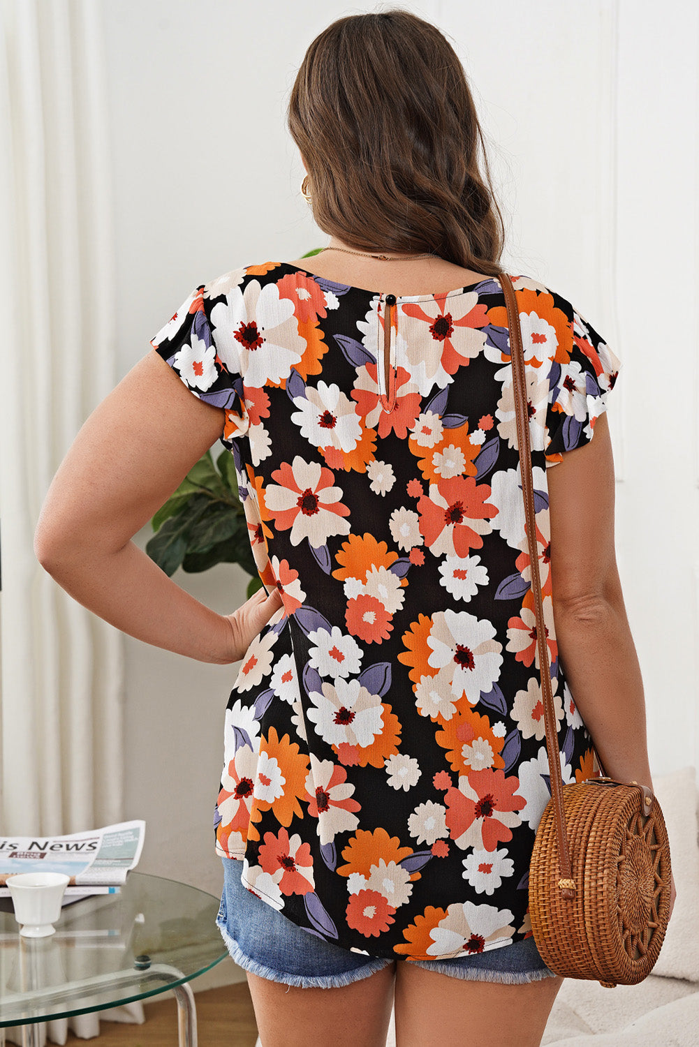 Multicolor Ruffle Sleeve Floral Plus Size Top