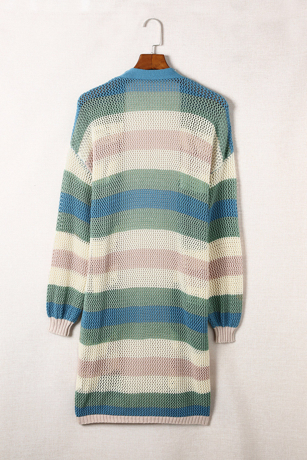 Multicolor Striped Color Block Hollowed Knit Cardigan