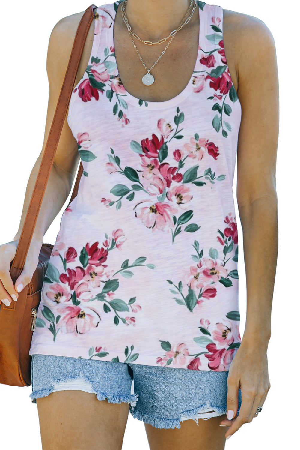 Casual Floral Print Racerback Tank