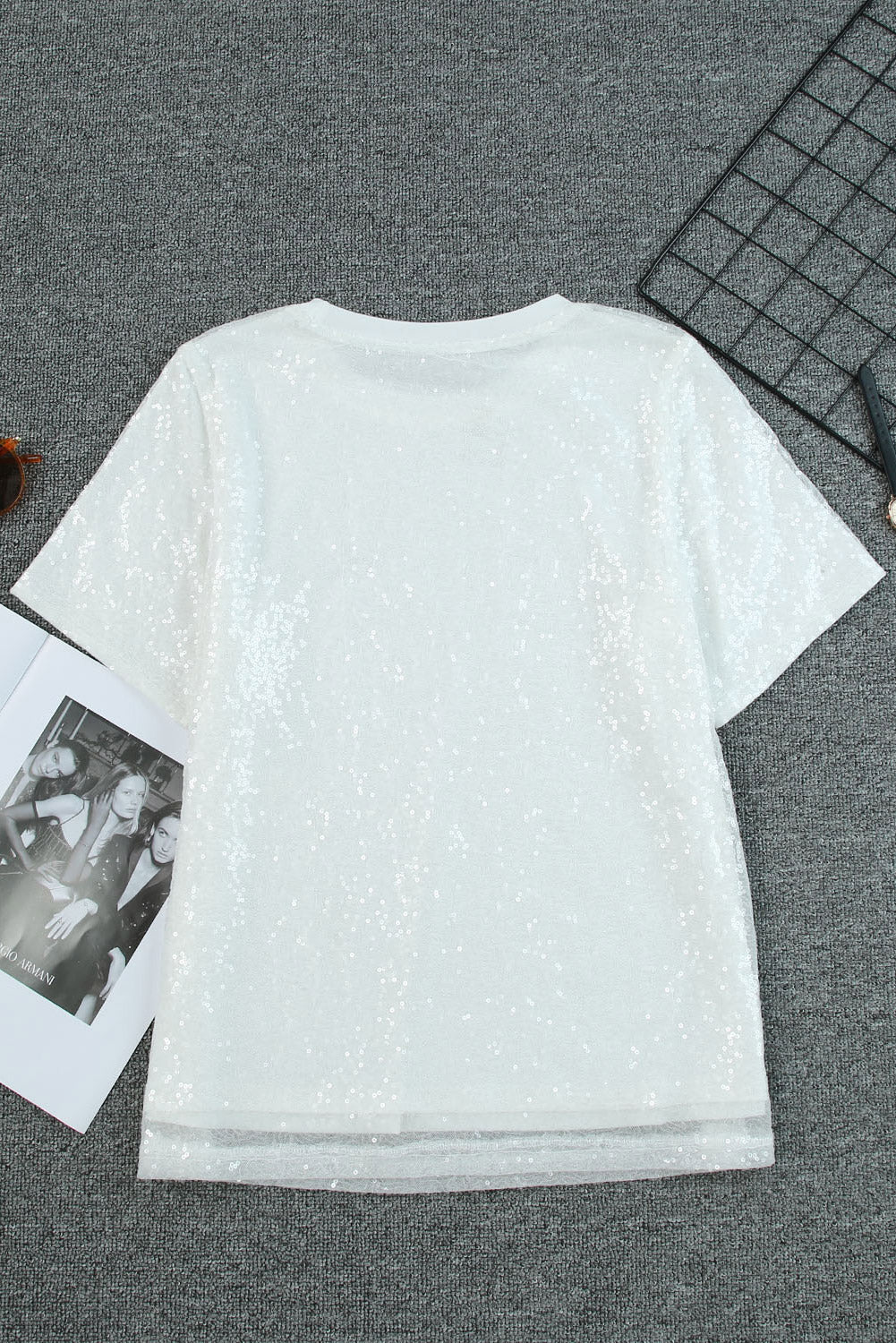 White Sequin Glitter Casual T Shirt