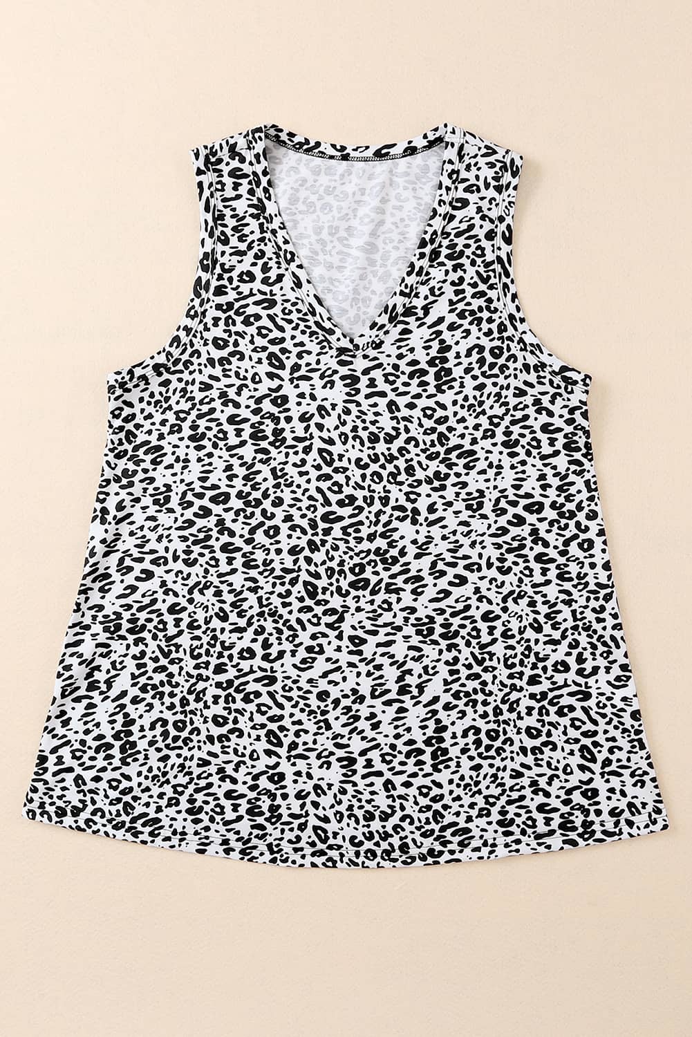 White Leopard  V Neck Tank Top