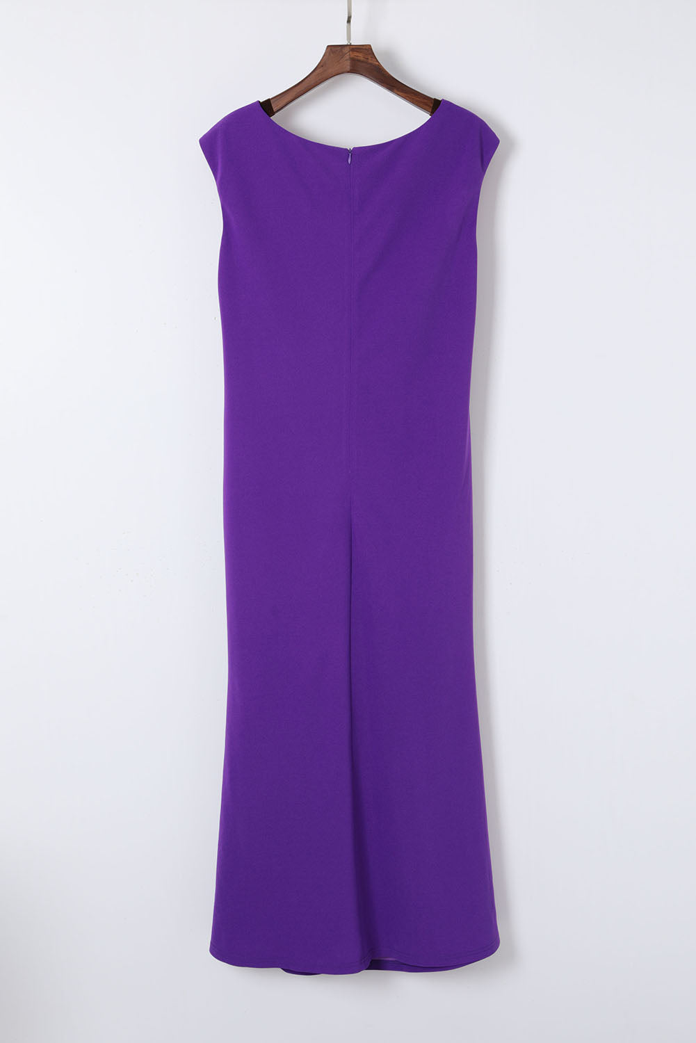 Purple Plus Size Fit and Flare Pleated V Neck Maxi Dress