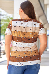 Leopard Color Block V Neck Plus Size T Shirt