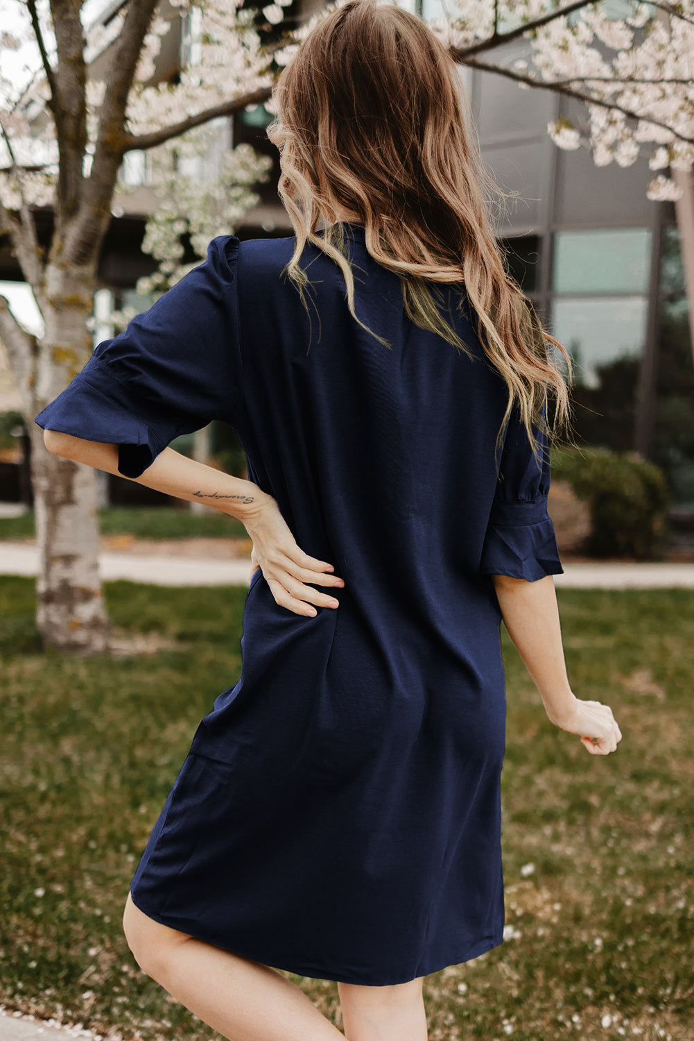 Black Ruffled Sleeve Shift Dress