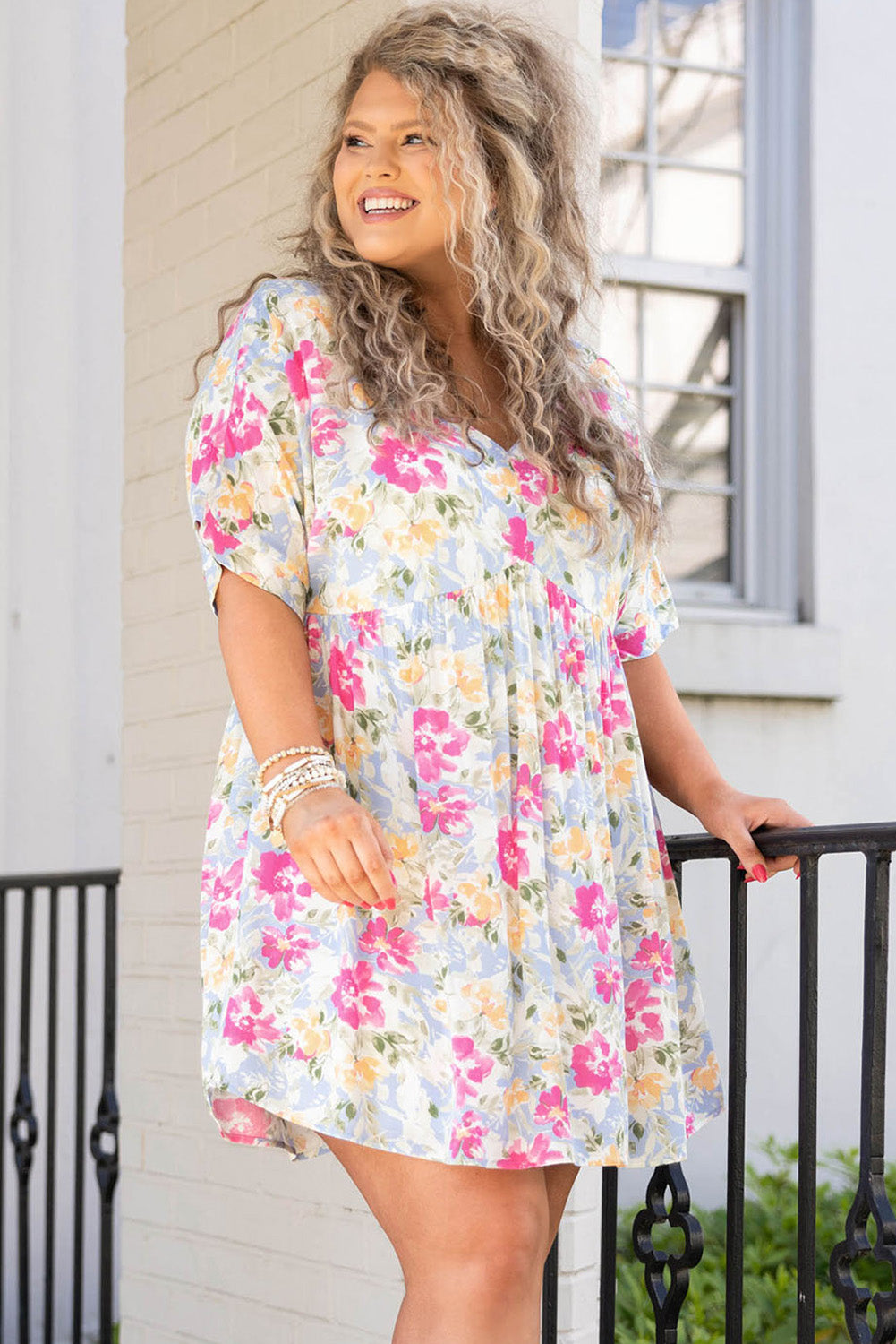 Rose Plus Size Floral Print Short Dress