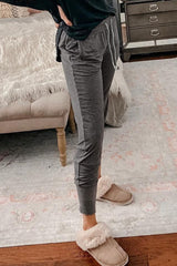 Gray Buttoned Drawstring High Waist Jogger Pants