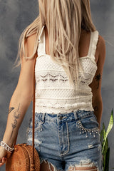 White Ruffle Straps Crochet Knit Tank Top