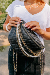 Black Faux Leather Quilted Crossbody Bag