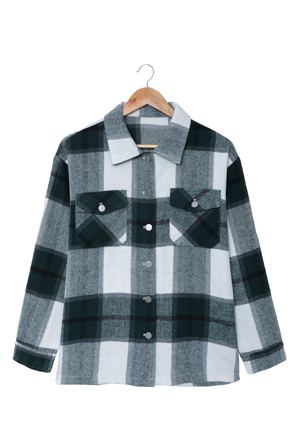 Khaki Plaid Print Buttoned Shirt Coat with Pocket