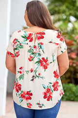 Beige Plus Size Floral Print T-shirt