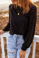 Black Zebra Print Drop Shoulder Long Sleeve Top