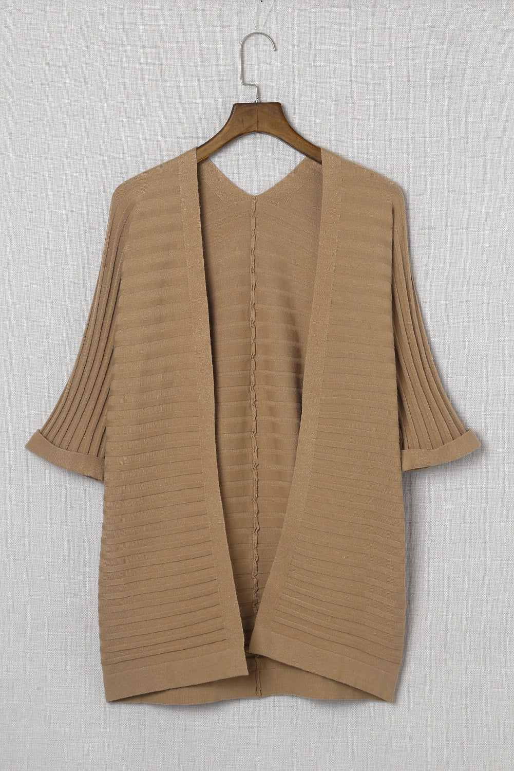 Red Ribbed Open Front Knit Cardigan
