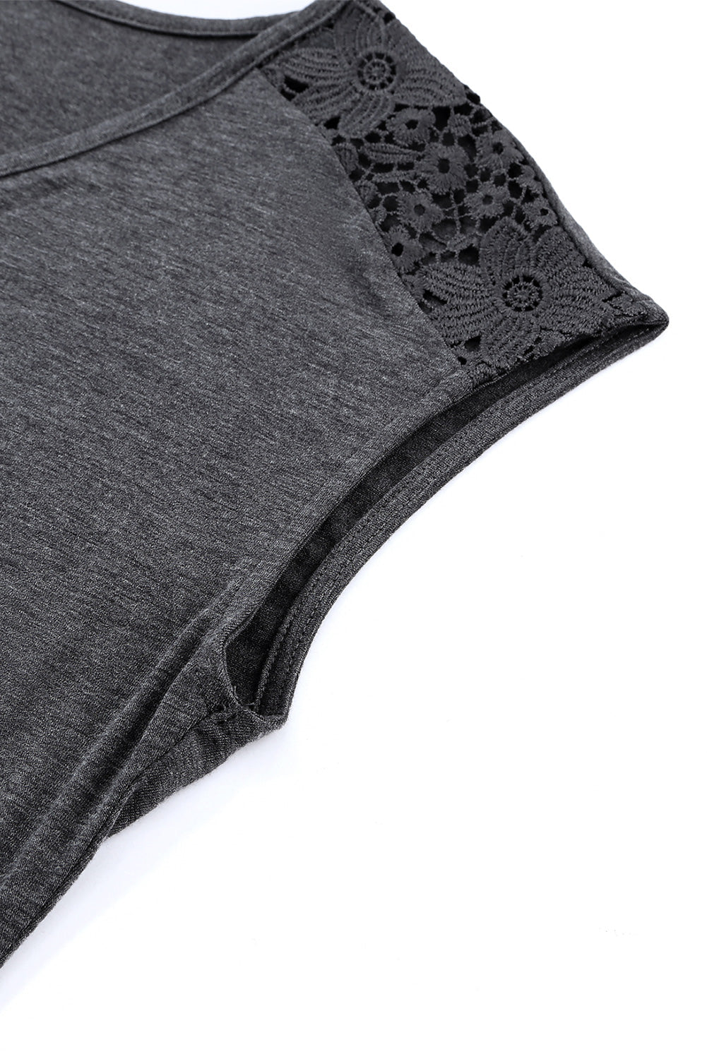 Gray Zip Neck Lace Splicing Tee