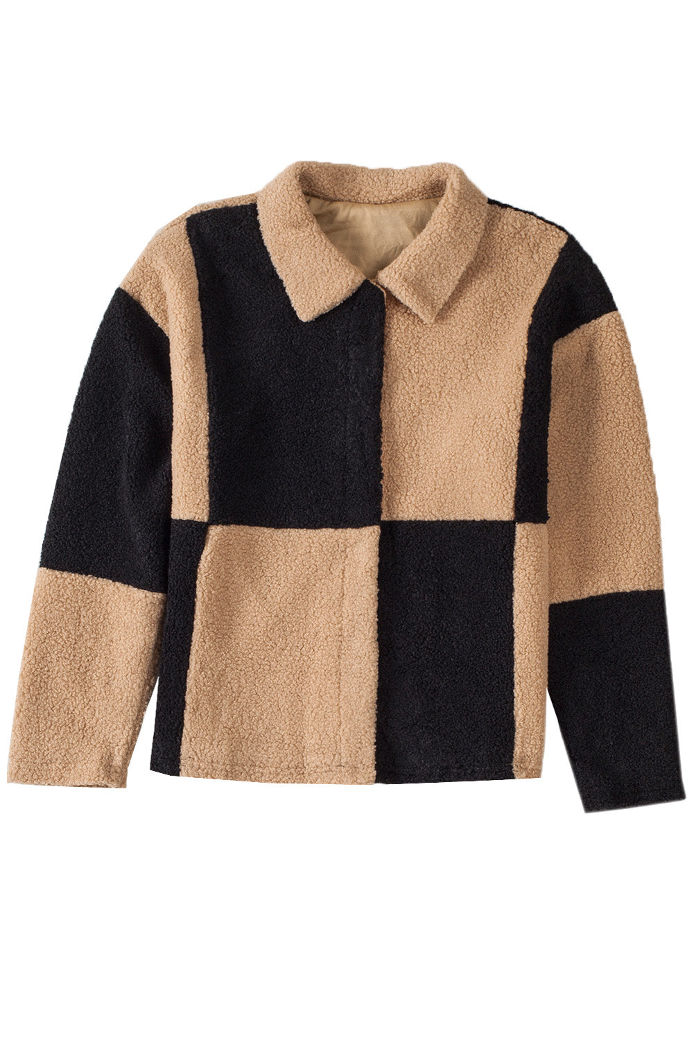 Black Colorblock Checkered Sherpa Jacket
