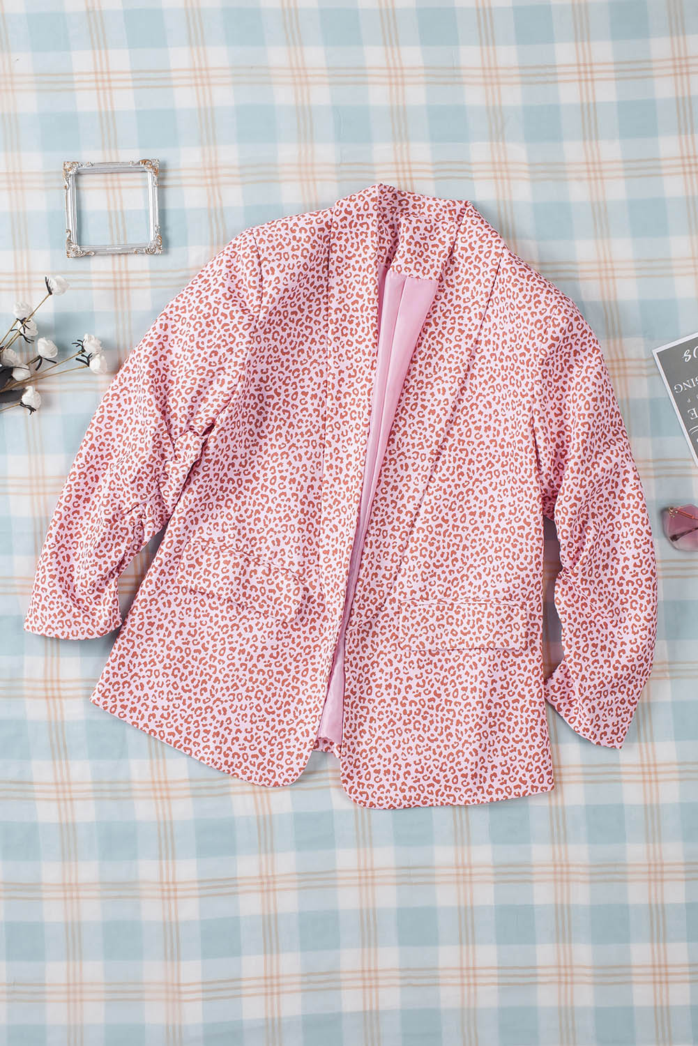 Pink 3/4 Sleeve Leopard Blazer