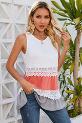 White Crochet Lace Trim Color Block Tank Top