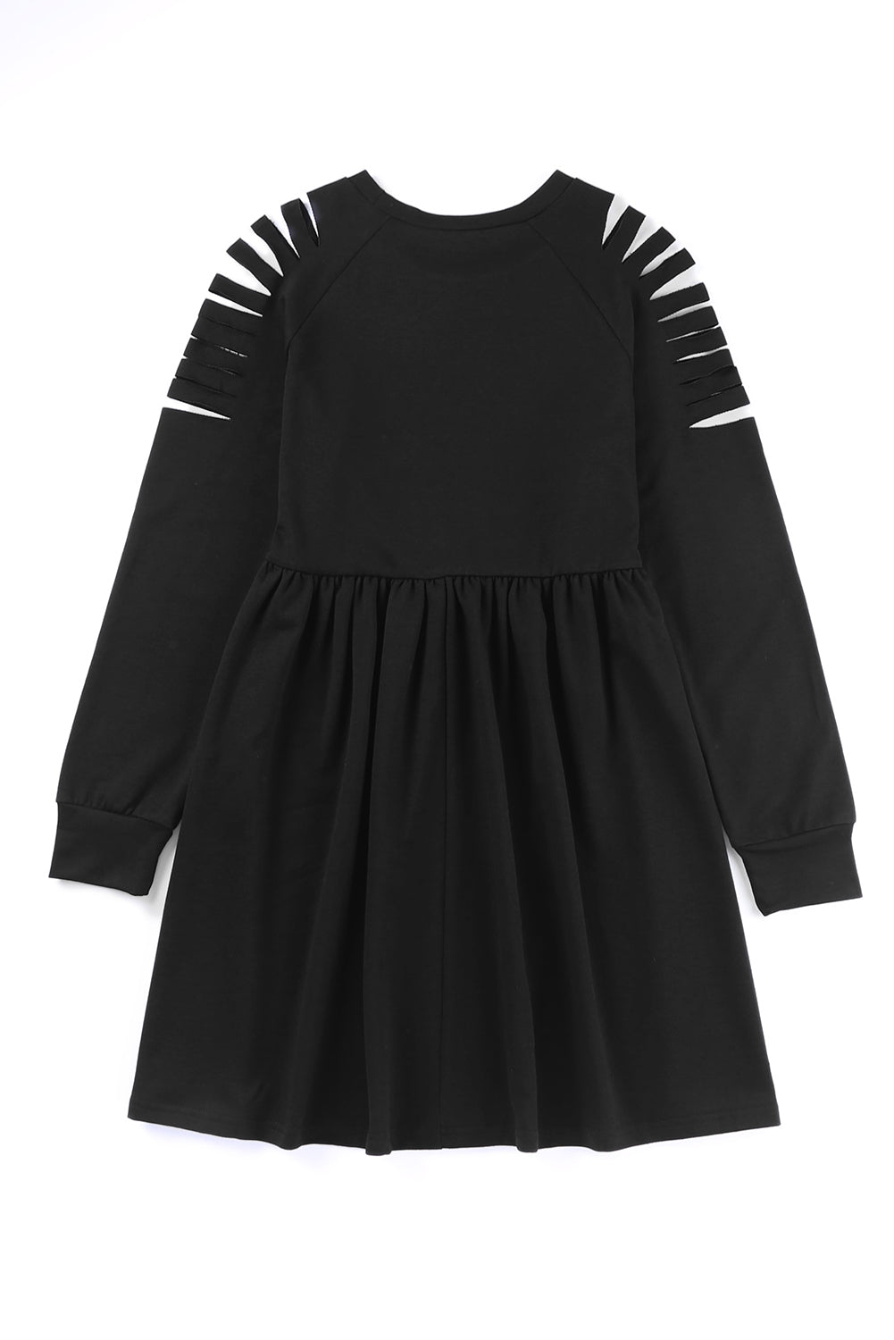 Black Rhinestone Ruffled Hollow Out Mini Dress