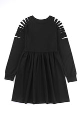 Black Rhinestone Ruffled Hollow Out Mini Dress
