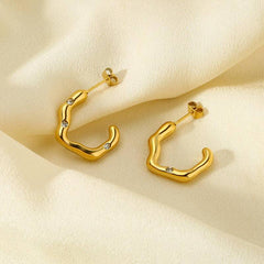 Asymmetric 18K Gold Plated Stud Earrings (With Box)