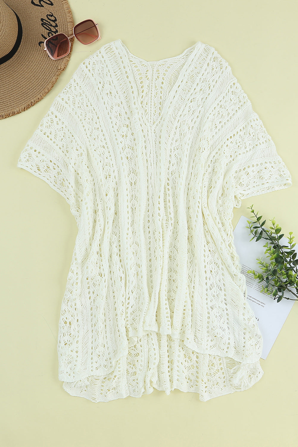 White Crochet Knitted Tassel Tie High Low Beachwear