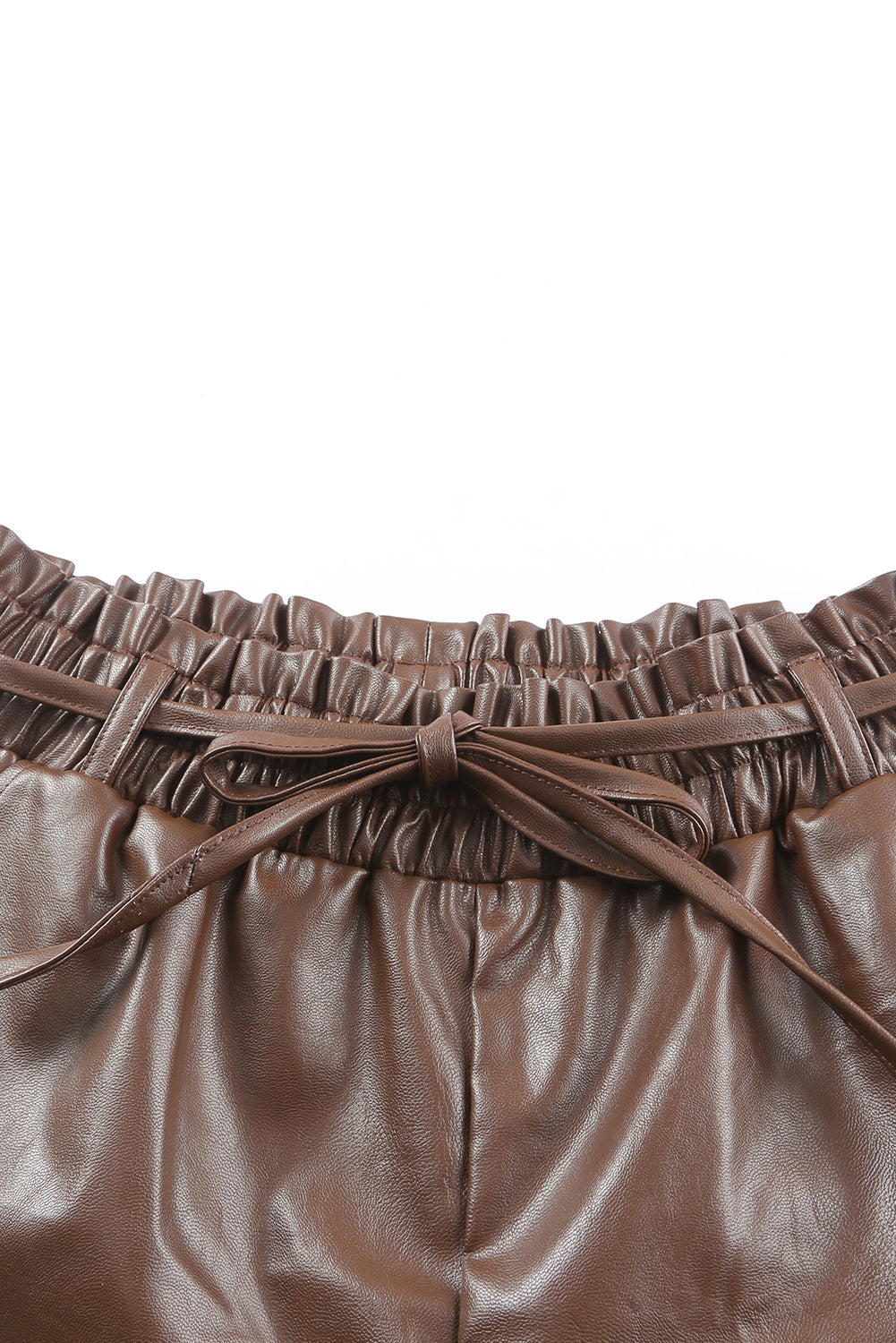 Brown PU Leather Belted High Waist Shorts