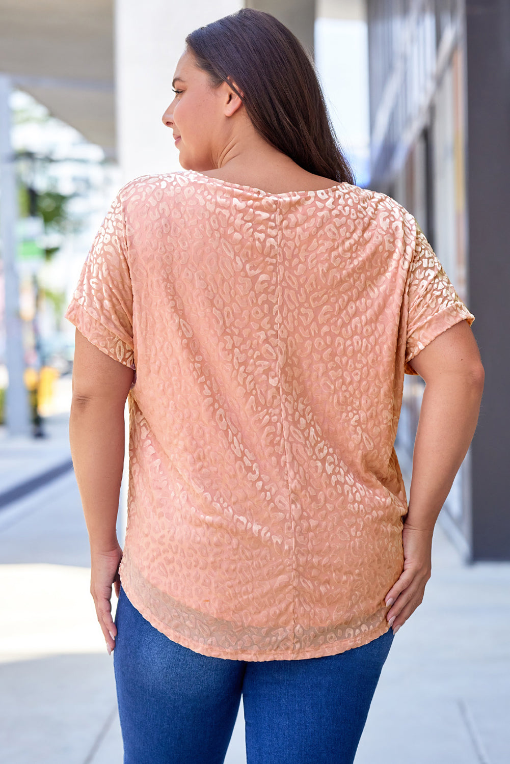 Pink Plus Size Ombre Glitter Leopard T-shirt