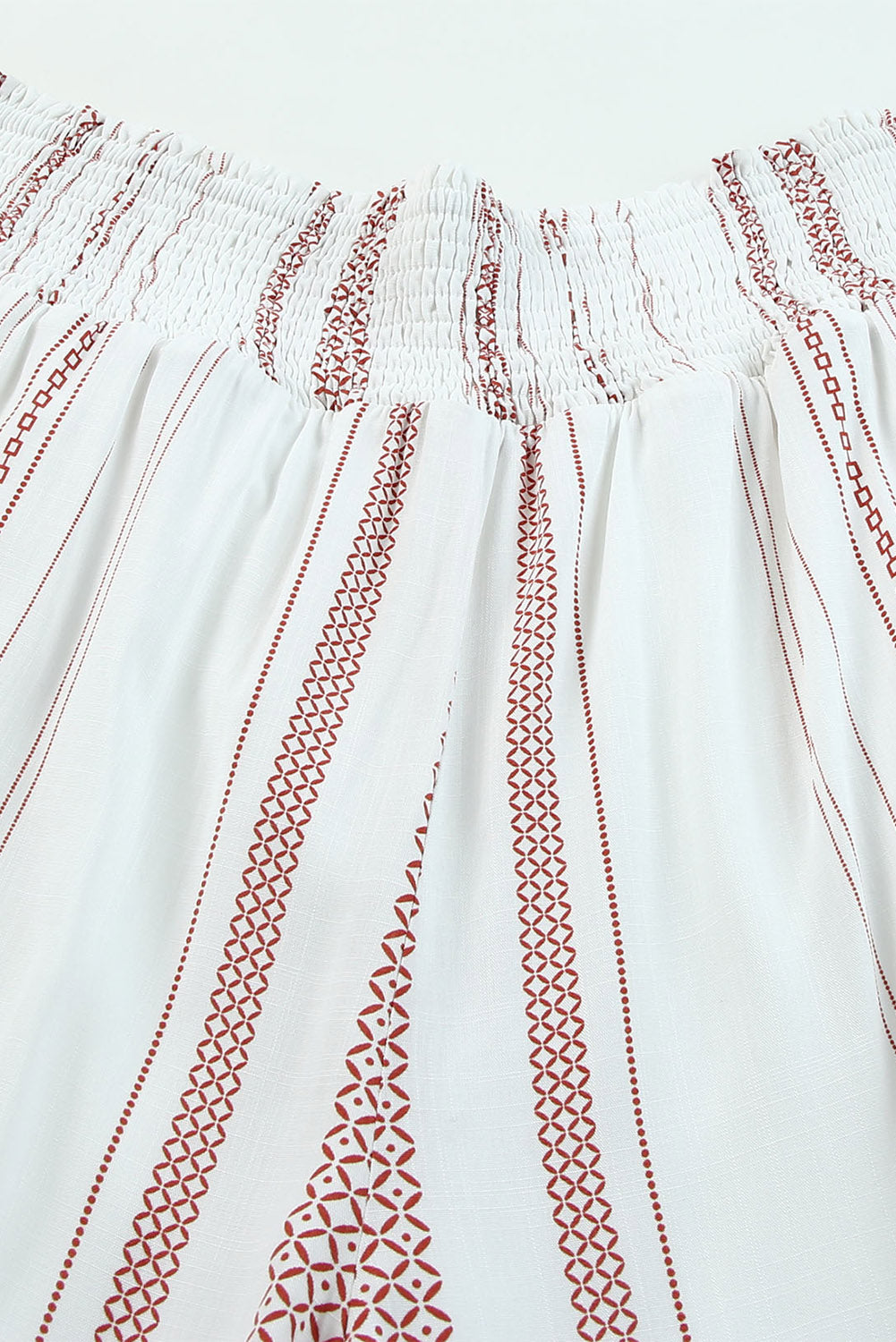 White Smocked Waist Printed Wide Leg Pants