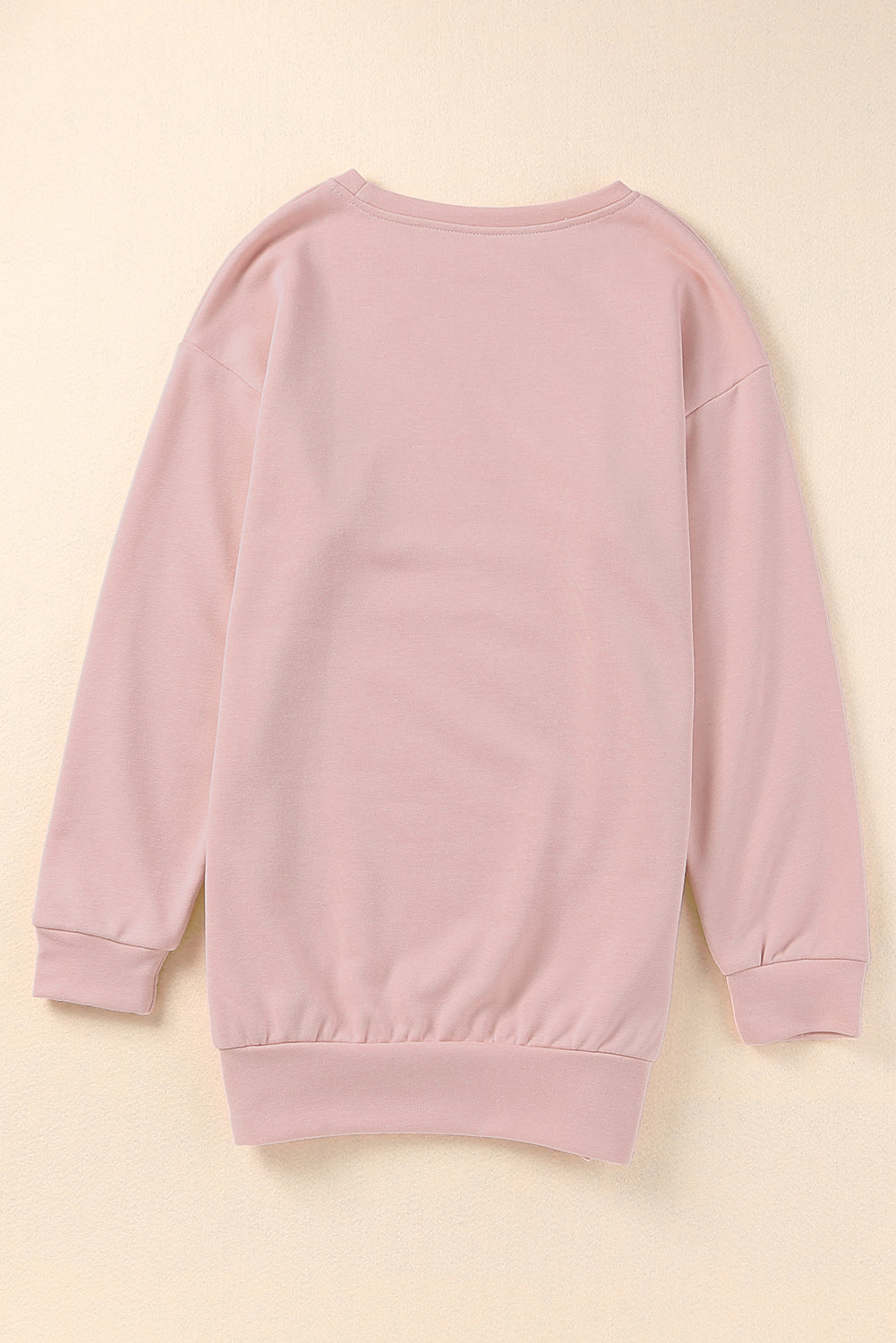 Pink Crew Neck Slit Buttons Sweatshirt