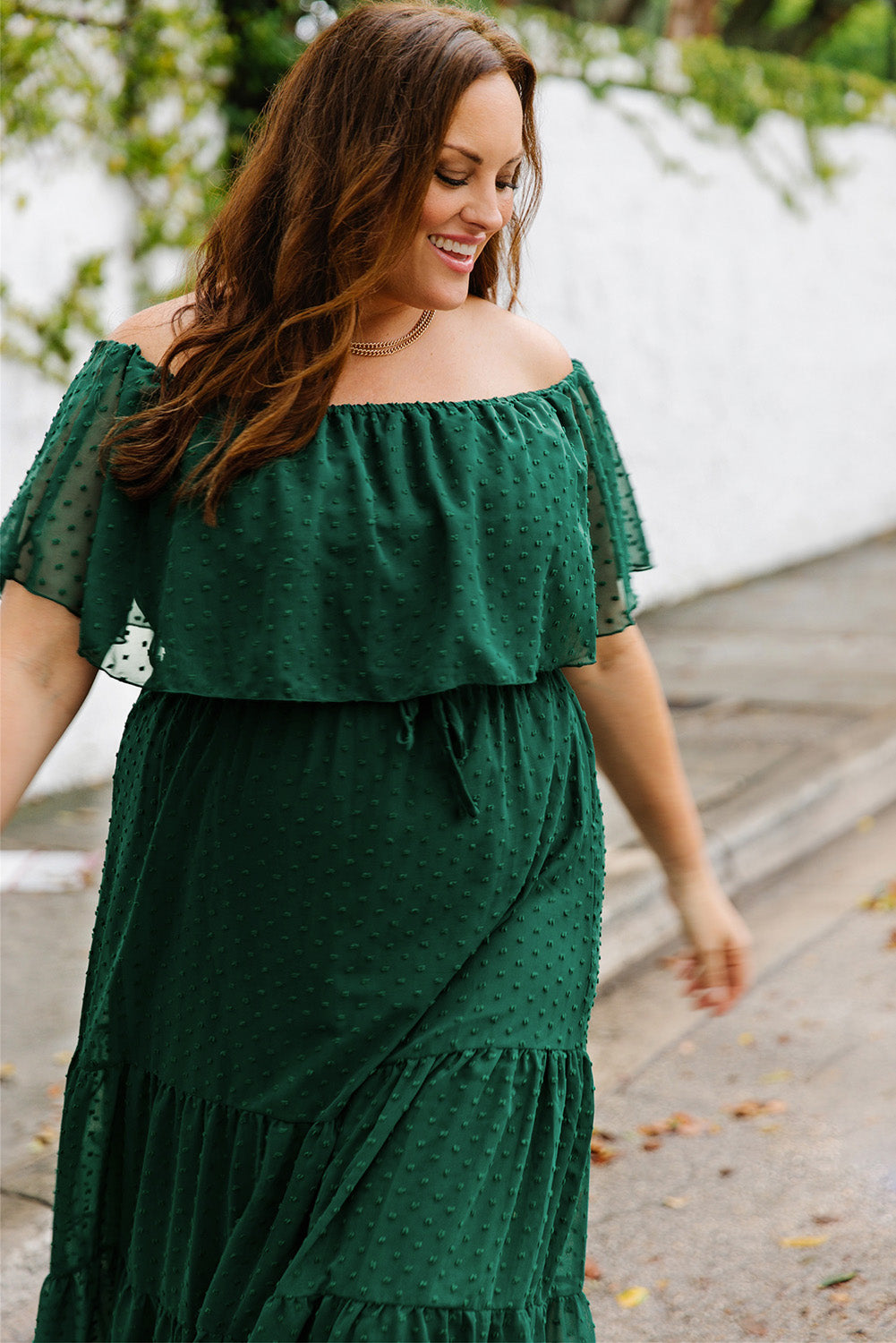 White Swiss Dot Plus Size Ruffle Tiered Maxi Dress