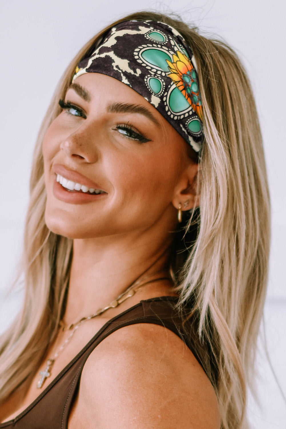 Multicolor Sunflower Cow Print Wide Headband