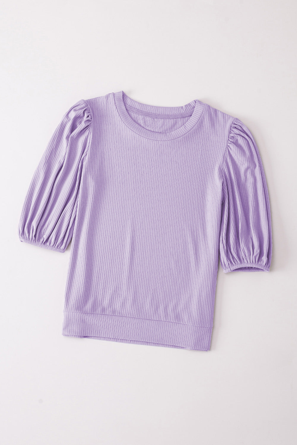 Purple Bubble Half Sleeves Ribbed Knit Top