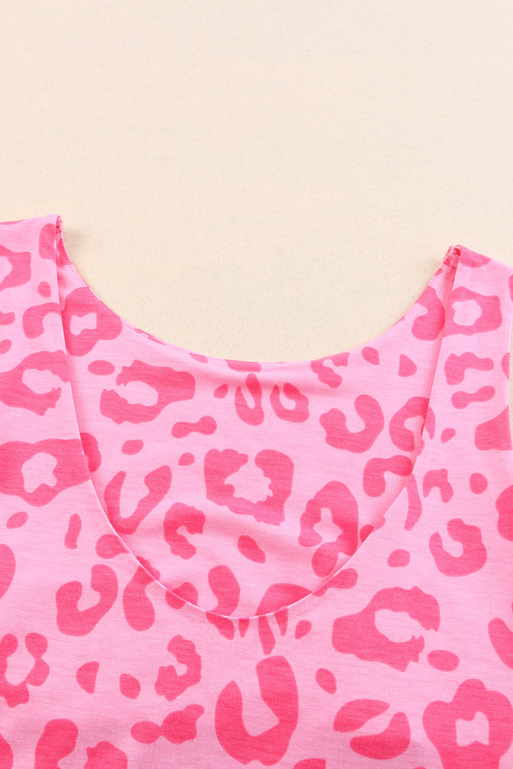 Pink Leopard Print Floral Lace Patch V Neck Tank Top