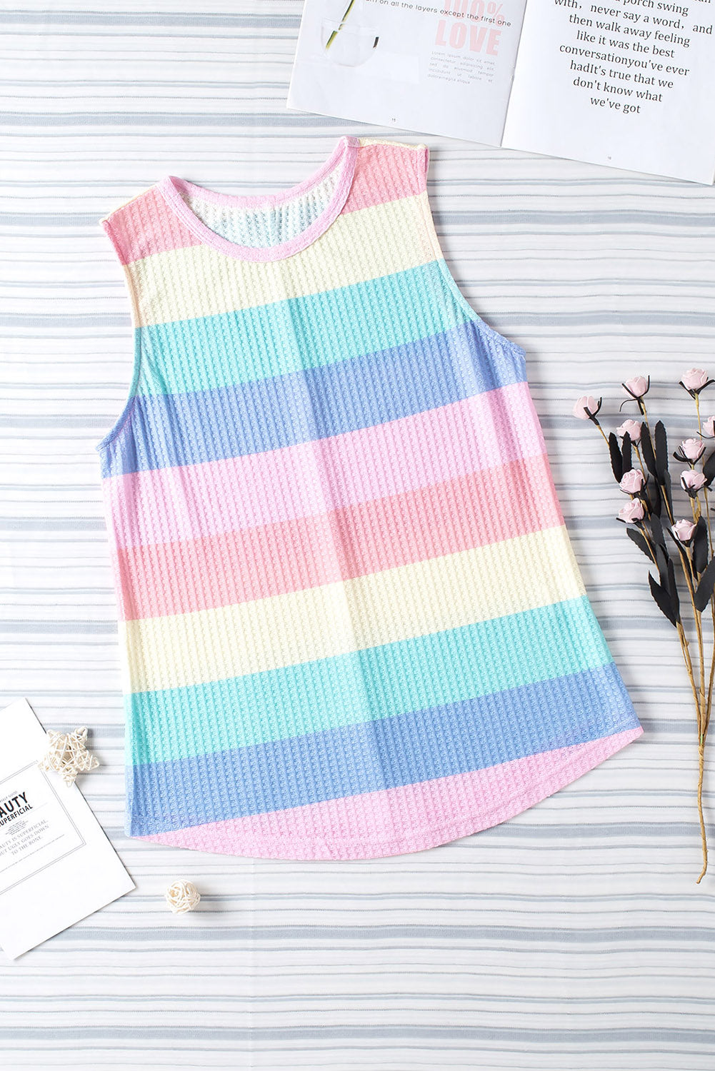 Multicolor Striped Print Tied Shoulder Flowy Tank Top