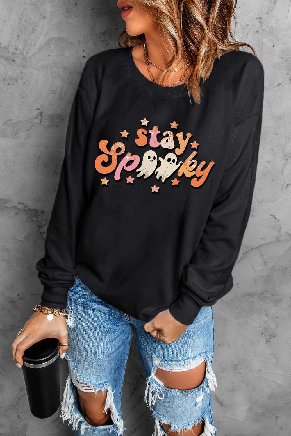 Black Halloween stay Spooky Graphic Sweatshirt