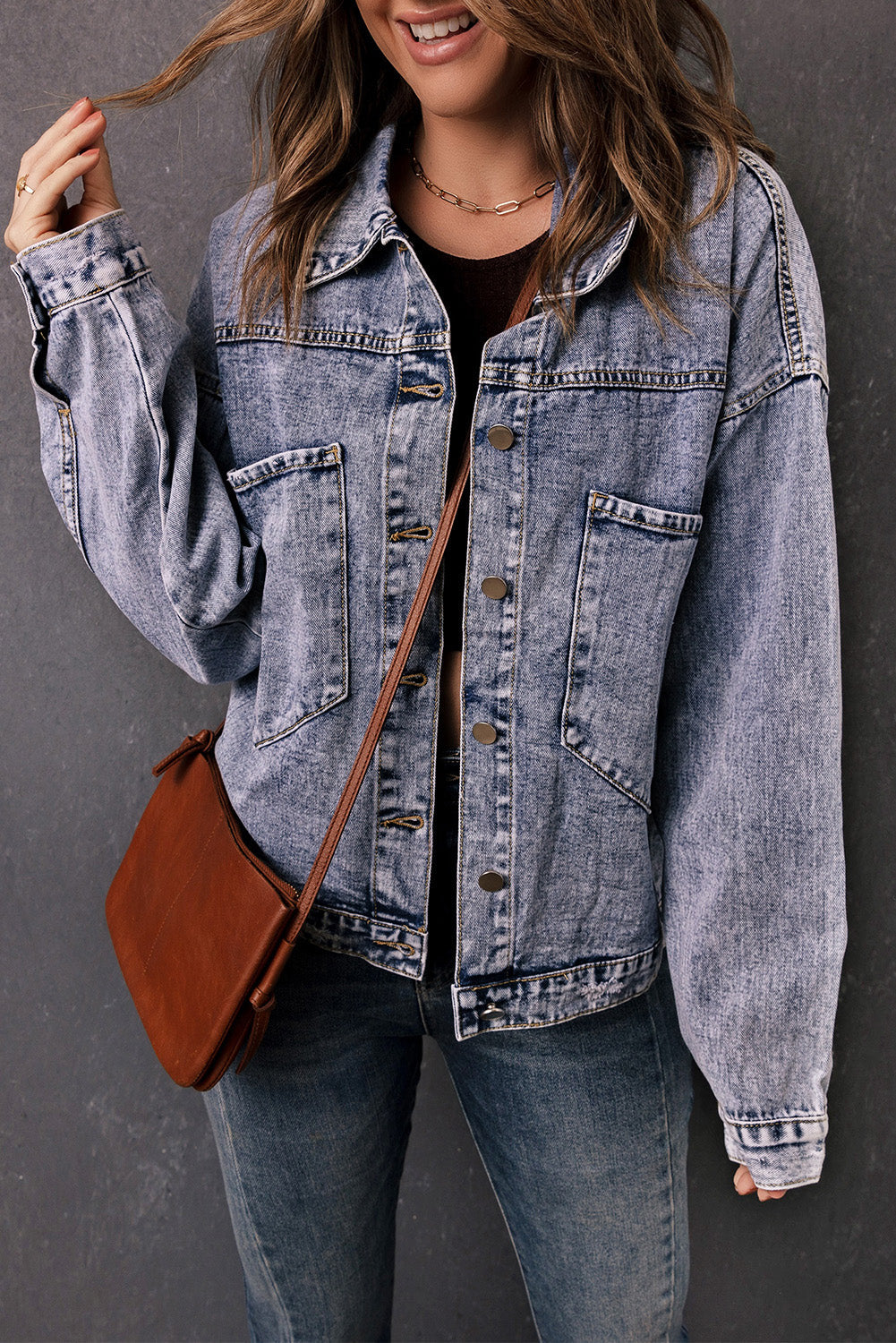 Sky Blue Buttoned Denim Jacket with Pocket