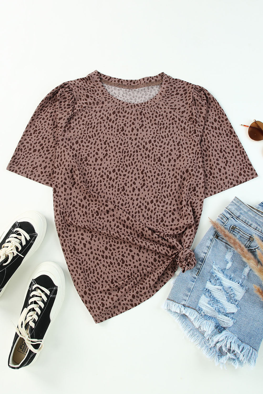 Leopard Spotted Short Raglan Sleeve T Shirt