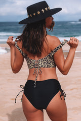 Black Leopard Print Criss Cross High Waist Bikini Set