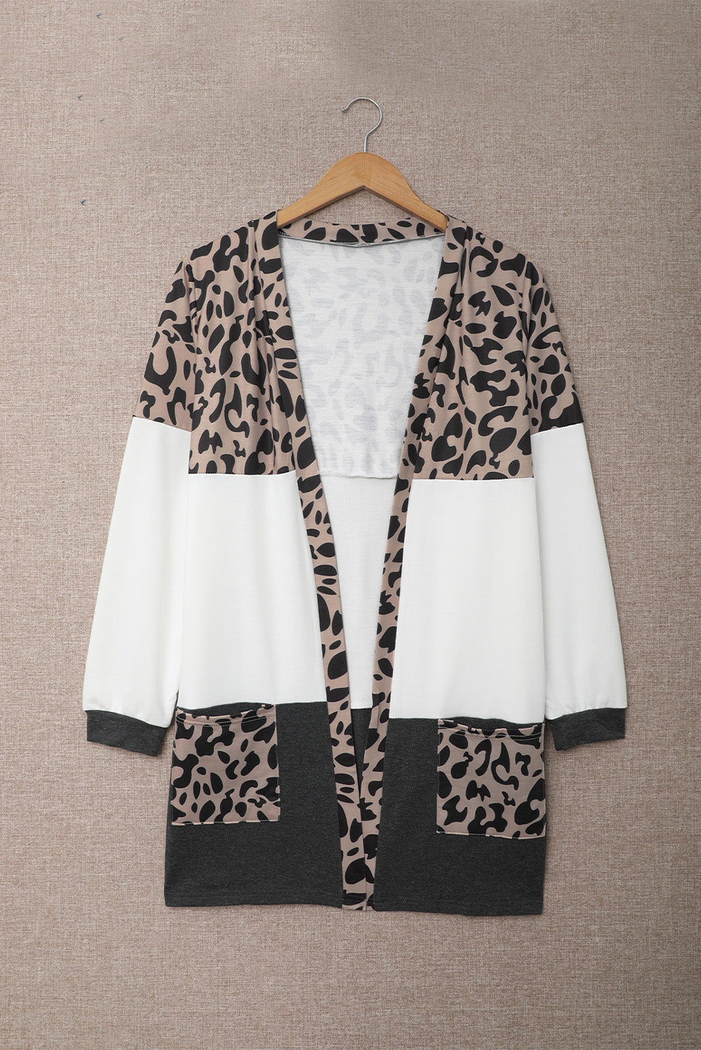 Leopard Block Cardigan with Pockets