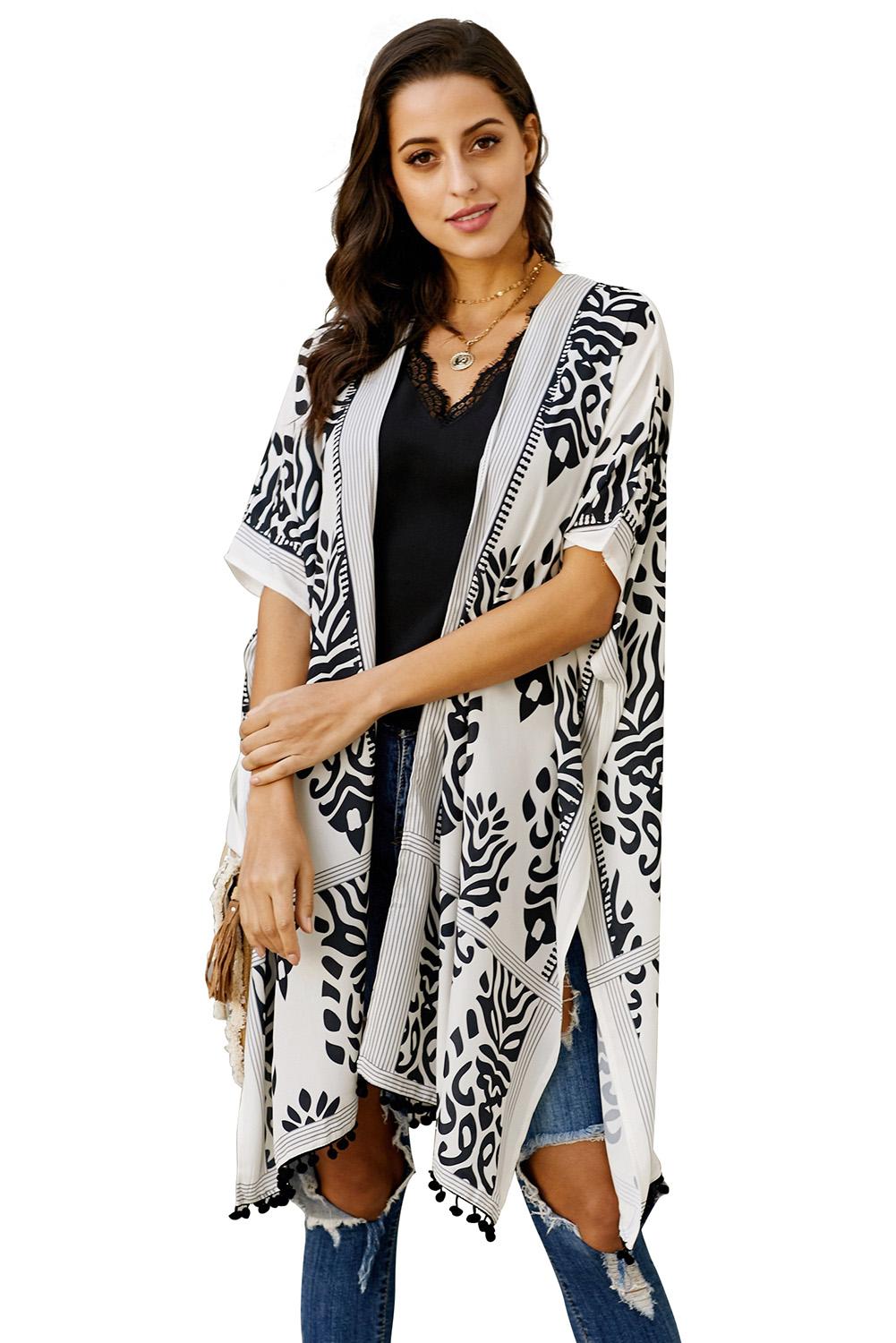 Black Prowess Pom Pom Kimono