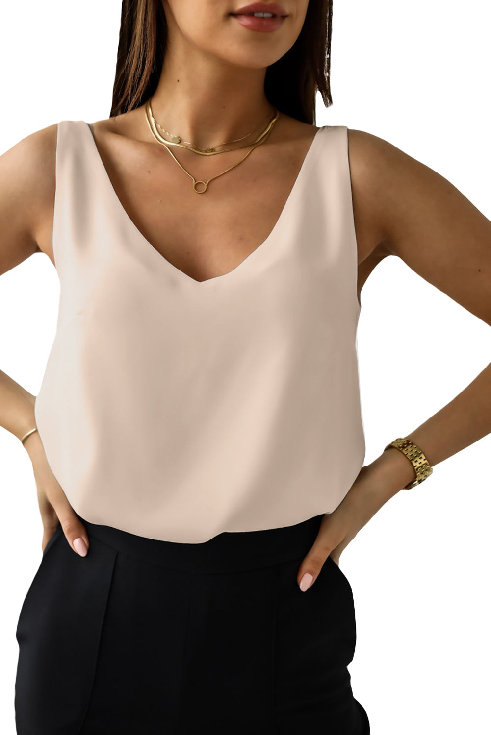 White Deep V Neck Loose Tank Top