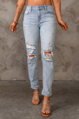 Sky Blue Ripped Mid Waist Jeans