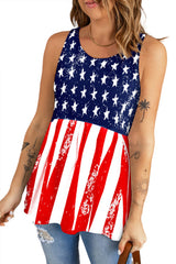 Blue Stars Stripes Flag Print Longline Tank Top