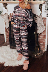 Black Christmas Snowflake Print Long Sleeve and Joggers Lounge Set