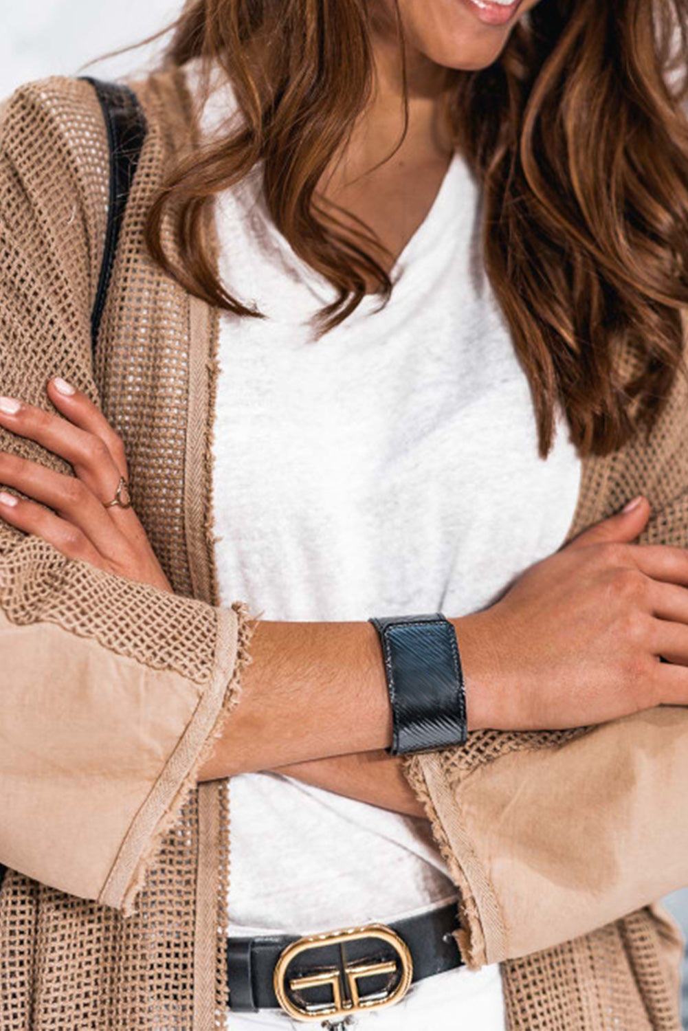 Khaki Pointelle Patchwork Rae Edge Ccardigan