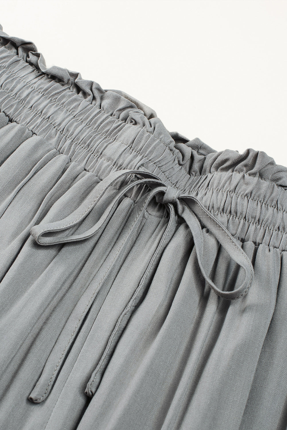 Beige Drawstring Smocked High Waist Wide Leg Pants