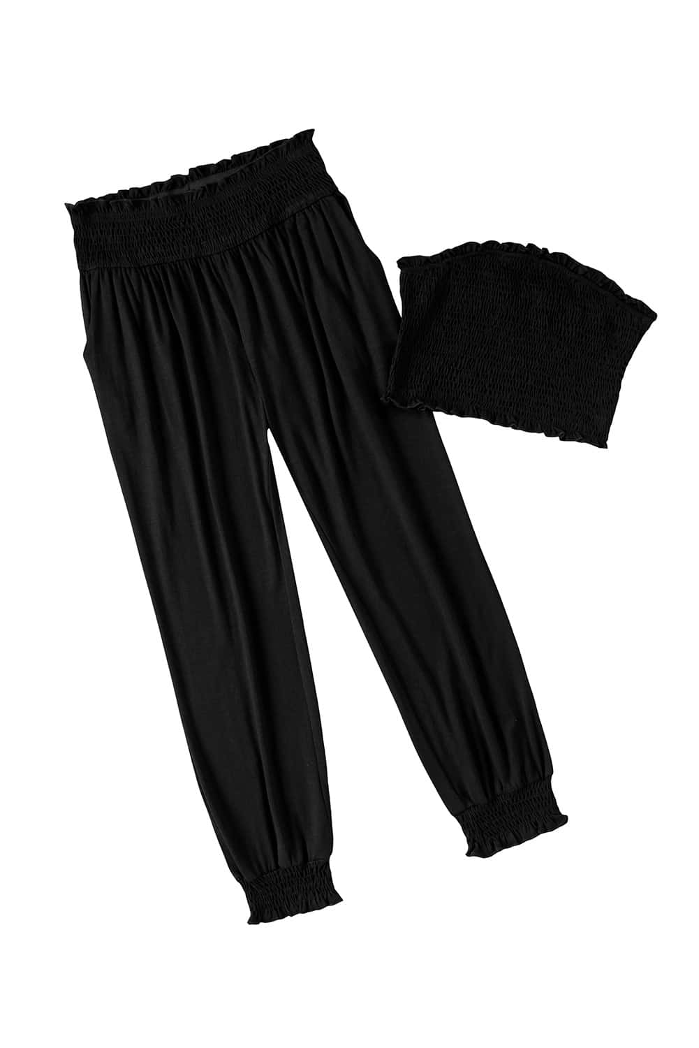 Black Smocked Tube Top and High Waist Pants Set