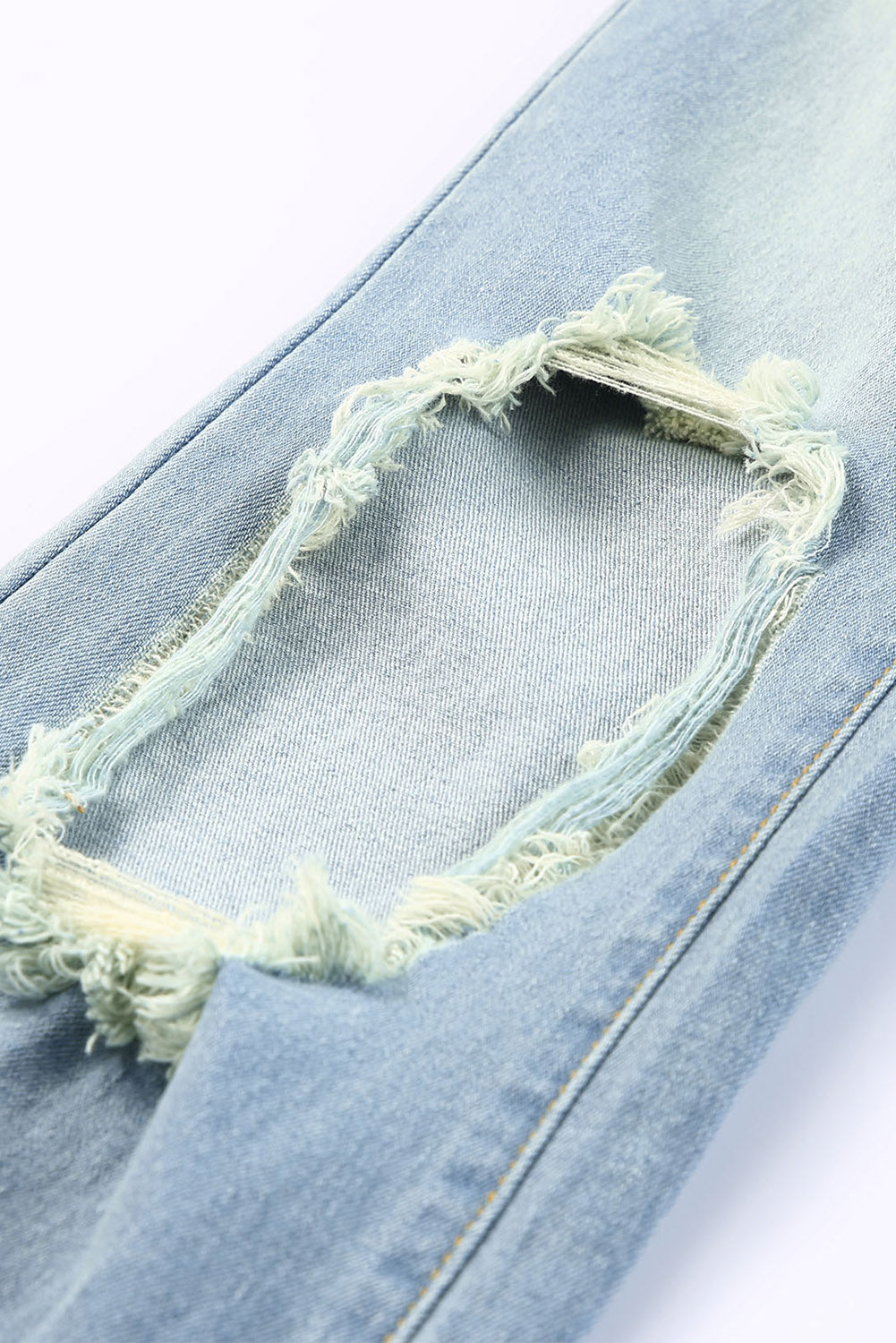 Sky Blue Distressed Knee Holes Straight Leg Jeans