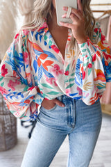 Multicolor Vibrant Floral Printed Billowy Sleeve Shirt