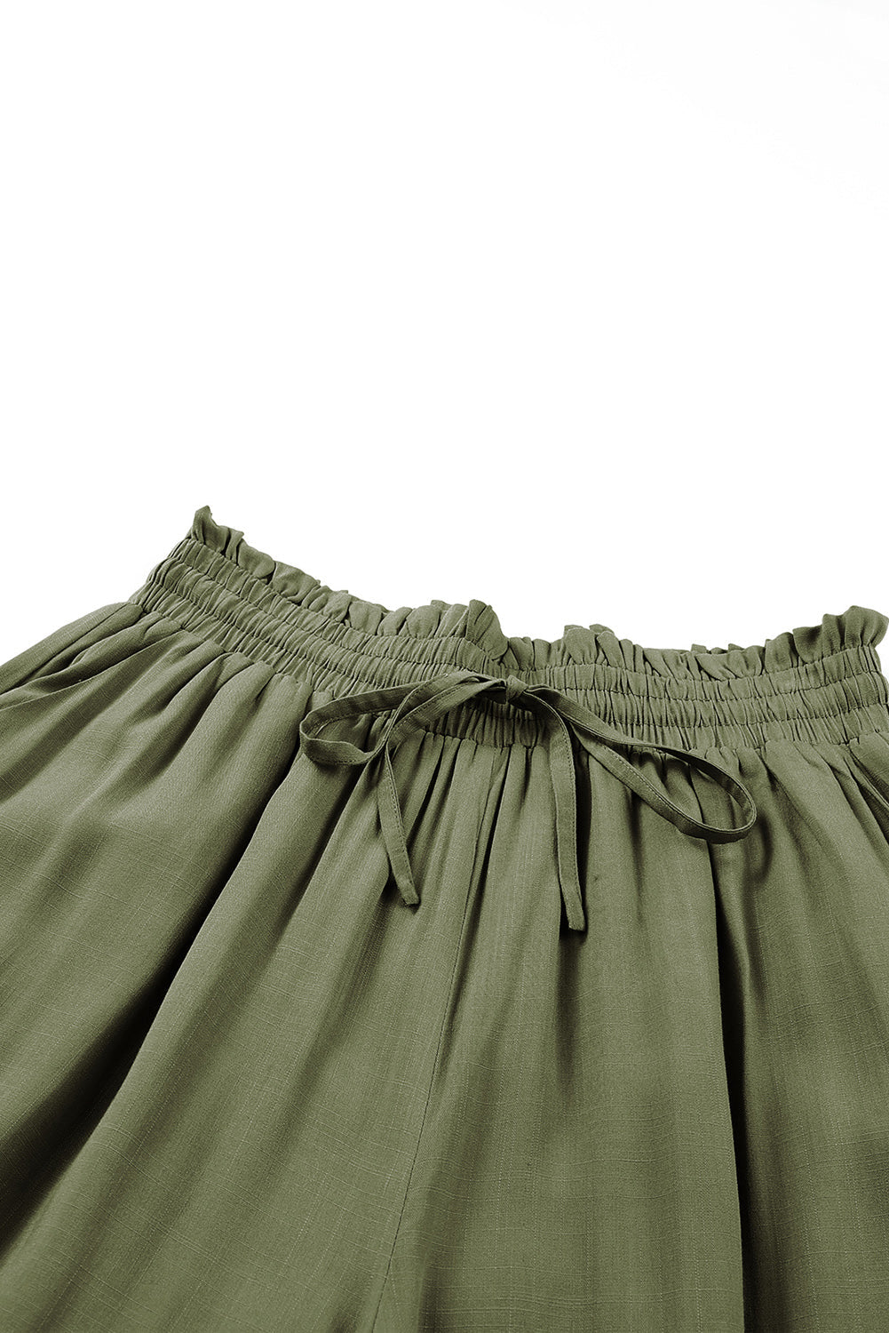 Beige Drawstring Smocked High Waist Wide Leg Pants